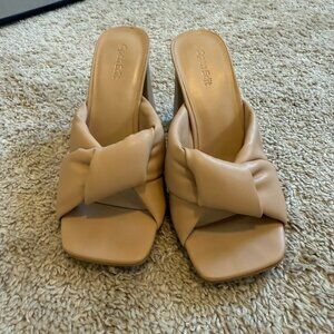 Open Edit Saydee Slide Sandals Women's Tan Leather Size US 8M Twisted Top Strap